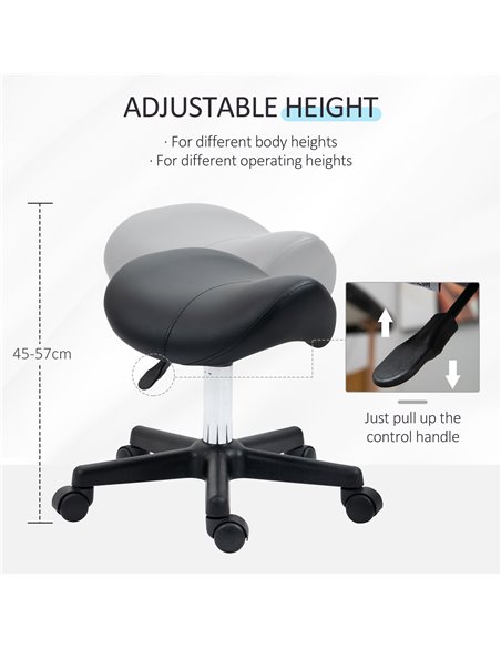 HOMCOM Saddle Stool, PU Leather Adjustable Rolling Salon Chair with Steel Frame for Massage, Spa, Beauty and Tattoo, Black 503-0 - pic 71362 | FastDaddyshop