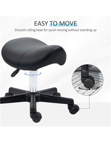 HOMCOM Saddle Stool, PU Leather Adjustable Rolling Salon Chair with Steel Frame for Massage, Spa, Beauty and Tattoo, Black 503-0