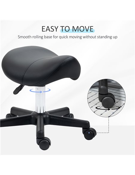 HOMCOM Saddle Stool, PU Leather Adjustable Rolling Salon Chair with Steel Frame for Massage, Spa, Beauty and Tattoo, Black 503-0 - pic 71363 | FastDaddyshop