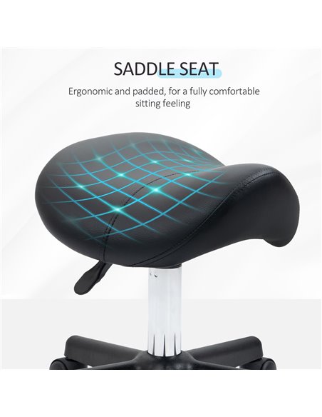 HOMCOM Saddle Stool, PU Leather Adjustable Rolling Salon Chair with Steel Frame for Massage, Spa, Beauty and Tattoo, Black 503-0 - pic 71364 | FastDaddyshop