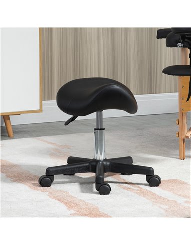 HOMCOM Saddle Stool, PU Leather Adjustable Rolling Salon Chair with Steel Frame for Massage, Spa, Beauty and Tattoo, Black 503-0