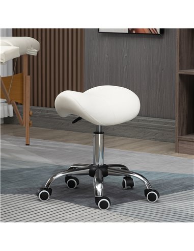 HOMCOM Cosmetic Stool 360° Rotate Height Adjustable Salon Massage Spa Chair Hydraulic Rolling Faux Leather Saddle Stool, Cream 5