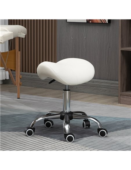 HOMCOM Cosmetic Stool 360° Rotate Height Adjustable Salon Massage Spa Chair Hydraulic Rolling Faux Leather Saddle Stool, Cream 5 - pic 71378 | FastDaddyshop
