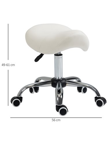 HOMCOM Cosmetic Stool 360° Rotate Height Adjustable Salon Massage Spa Chair Hydraulic Rolling Faux Leather Saddle Stool, Cream 5