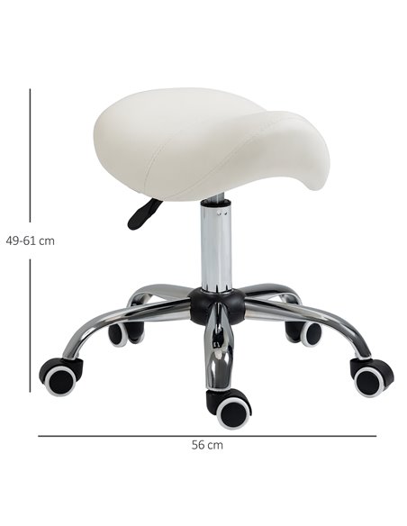 HOMCOM Cosmetic Stool 360° Rotate Height Adjustable Salon Massage Spa Chair Hydraulic Rolling Faux Leather Saddle Stool, Cream 5 - pic 71379 | FastDaddyshop