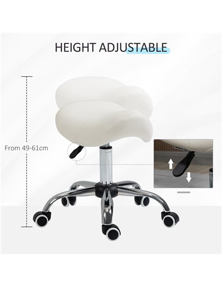 HOMCOM Cosmetic Stool 360° Rotate Height Adjustable Salon Massage Spa Chair Hydraulic Rolling Faux Leather Saddle Stool, Cream 5 - pic 71380 | FastDaddyshop