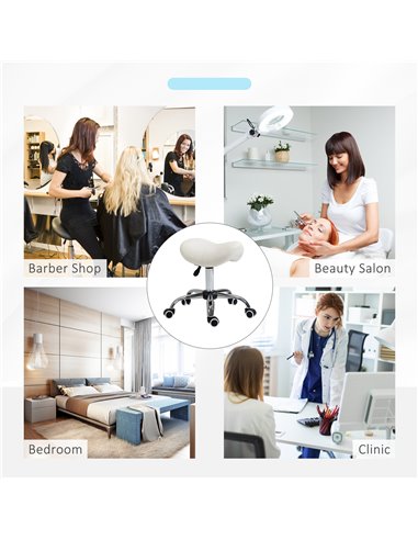 HOMCOM Cosmetic Stool 360° Rotate Height Adjustable Salon Massage Spa Chair Hydraulic Rolling Faux Leather Saddle Stool, Cream 5
