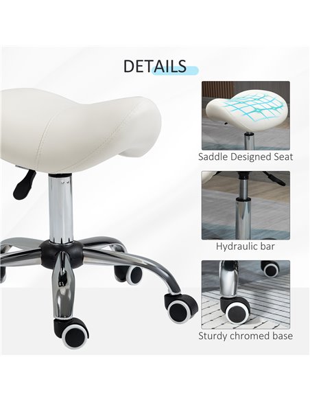 HOMCOM Cosmetic Stool 360° Rotate Height Adjustable Salon Massage Spa Chair Hydraulic Rolling Faux Leather Saddle Stool, Cream 5 - pic 71382 | FastDaddyshop