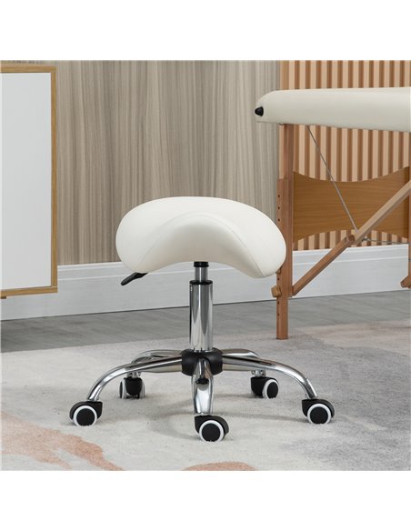 HOMCOM Cosmetic Stool 360° Rotate Height Adjustable Salon Massage Spa Chair Hydraulic Rolling Faux Leather Saddle Stool, Cream 5 - pic 71383 | FastDaddyshop