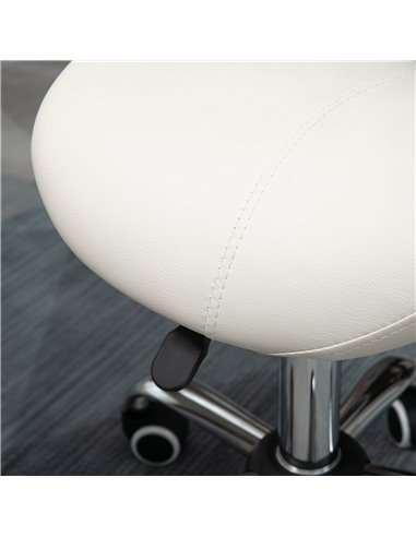 HOMCOM Cosmetic Stool 360° Rotate Height Adjustable Salon Massage Spa Chair Hydraulic Rolling Faux Leather Saddle Stool, Cream 5