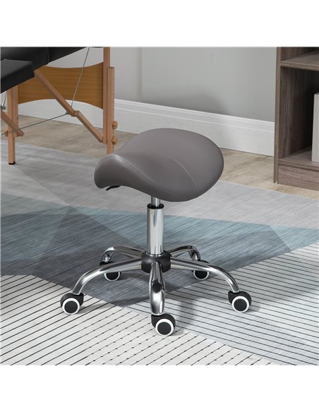 HOMCOM Cosmetic Stool 360° Rotate Height Adjustable Salon Massage Spa Chair Hydraulic Rolling Faux Leather Saddle Stool, Grey 50 - pic 71387 | FastDaddyshop