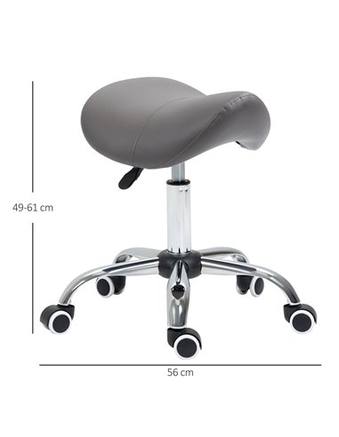 HOMCOM Cosmetic Stool 360° Rotate Height Adjustable Salon Massage Spa Chair Hydraulic Rolling Faux Leather Saddle Stool, Grey 50