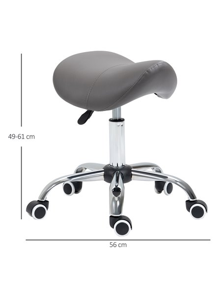 HOMCOM Cosmetic Stool 360° Rotate Height Adjustable Salon Massage Spa Chair Hydraulic Rolling Faux Leather Saddle Stool, Grey 50 - pic 71388 | FastDaddyshop