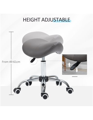 HOMCOM Cosmetic Stool 360° Rotate Height Adjustable Salon Massage Spa Chair Hydraulic Rolling Faux Leather Saddle Stool, Grey 50