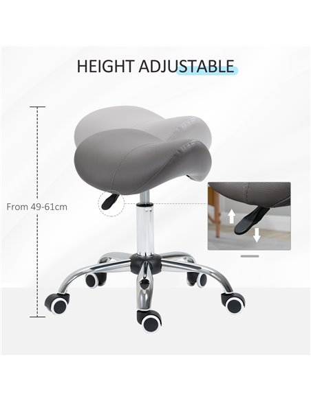 HOMCOM Cosmetic Stool 360° Rotate Height Adjustable Salon Massage Spa Chair Hydraulic Rolling Faux Leather Saddle Stool, Grey 50 - pic 71389 | FastDaddyshop