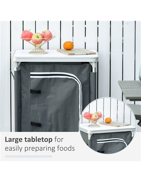 Outsunny 2-Shelf Camping Cupboard Wardrobes Kitchen Station Cook Table Aluminum, Storage Organiser for BBQ Party Picnics Backyar - pic 7139 | FastDaddyshop