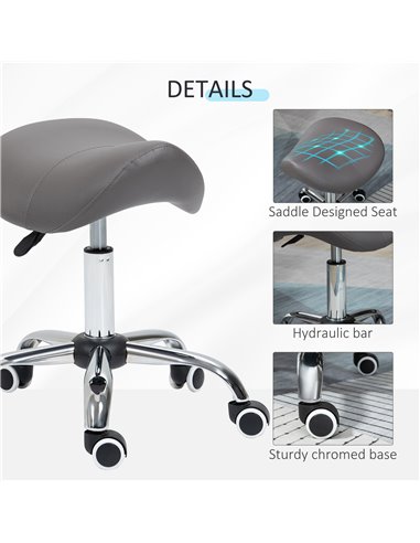HOMCOM Cosmetic Stool 360° Rotate Height Adjustable Salon Massage Spa Chair Hydraulic Rolling Faux Leather Saddle Stool, Grey 50