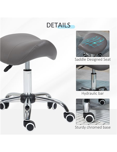 HOMCOM Cosmetic Stool 360° Rotate Height Adjustable Salon Massage Spa Chair Hydraulic Rolling Faux Leather Saddle Stool, Grey 50 - pic 71391 | FastDaddyshop