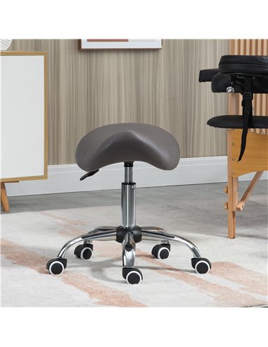 HOMCOM Cosmetic Stool 360° Rotate Height Adjustable Salon Massage Spa Chair Hydraulic Rolling Faux Leather Saddle Stool, Grey 50