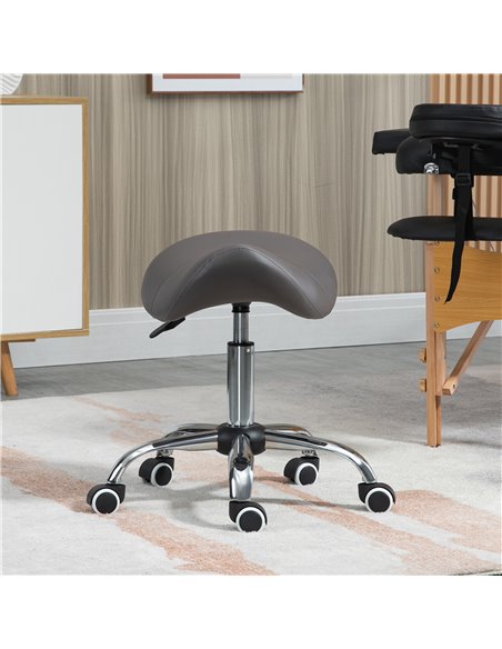 HOMCOM Cosmetic Stool 360° Rotate Height Adjustable Salon Massage Spa Chair Hydraulic Rolling Faux Leather Saddle Stool, Grey 50 - pic 71392 | FastDaddyshop