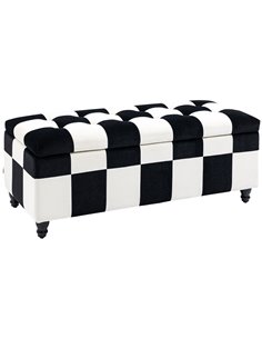 HOMCOM Velvet Storage Ottoman, Button-tufted Footstool Box, White and Black 838-352V70MX