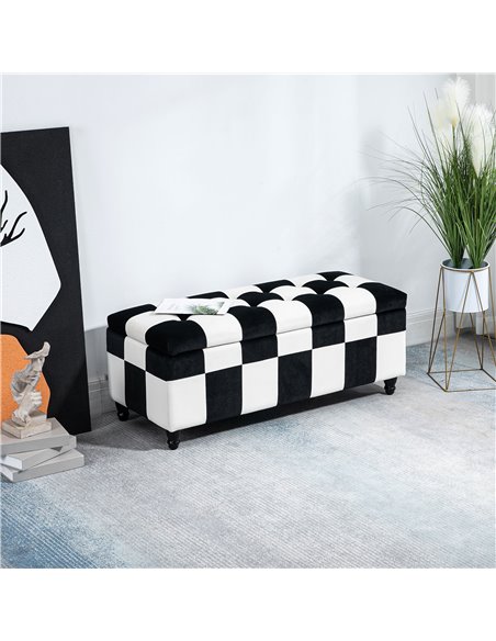 HOMCOM 114 x 47 x 47cm Velvet Storage Ottoman, Button-tufted Footstool Box, Toy Chest with Lid for Living Room, Bedroom, White a - pic 71396 | FastDaddyshop