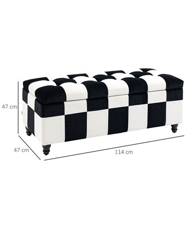 HOMCOM 114 x 47 x 47cm Velvet Storage Ottoman, Button-tufted Footstool Box, Toy Chest with Lid for Living Room, Bedroom, White a
