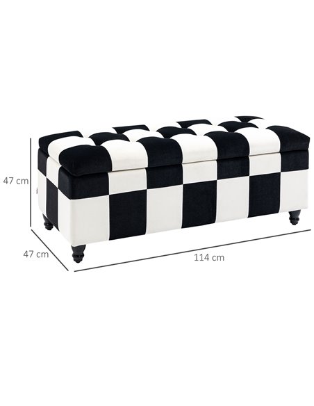 HOMCOM 114 x 47 x 47cm Velvet Storage Ottoman, Button-tufted Footstool Box, Toy Chest with Lid for Living Room, Bedroom, White a - pic 71397 | FastDaddyshop