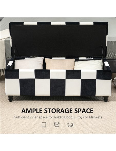 HOMCOM 114 x 47 x 47cm Velvet Storage Ottoman, Button-tufted Footstool Box, Toy Chest with Lid for Living Room, Bedroom, White a - pic 71398 | FastDaddyshop