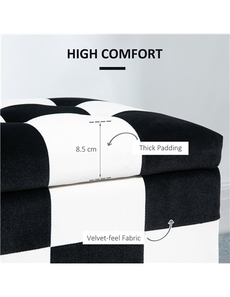 HOMCOM 114 x 47 x 47cm Velvet Storage Ottoman, Button-tufted Footstool Box, Toy Chest with Lid for Living Room, Bedroom, White a - pic 71399 | FastDaddyshop