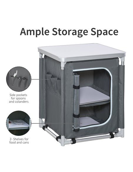 Outsunny 2-Shelf Camping Cupboard Wardrobes Kitchen Station Cook Table Aluminum, Storage Organiser for BBQ Party Picnics Backyar - pic 7140 | FastDaddyshop
