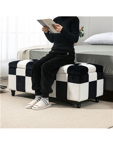 HOMCOM 114 x 47 x 47cm Velvet Storage Ottoman, Button-tufted Footstool Box, Toy Chest with Lid for Living Room, Bedroom, White a