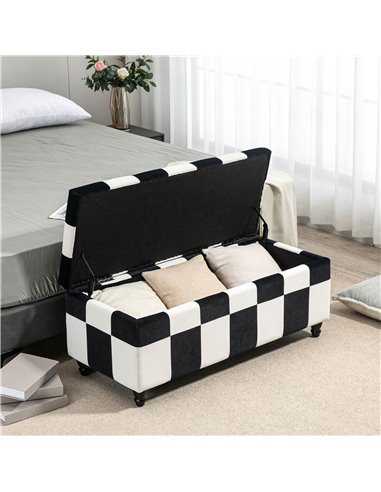 HOMCOM 114 x 47 x 47cm Velvet Storage Ottoman, Button-tufted Footstool Box, Toy Chest with Lid for Living Room, Bedroom, White a