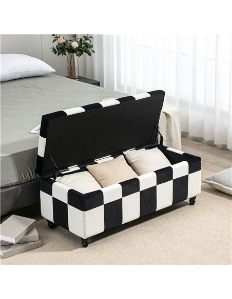 HOMCOM 114 x 47 x 47cm Velvet Storage Ottoman, Button-tufted Footstool Box, Toy Chest with Lid for Living Room, Bedroom, White a - pic 71402 | FastDaddyshop