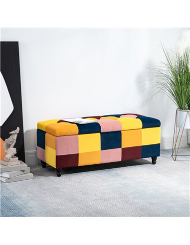 HOMCOM 114 x 47 x 47cm Velvet Storage Ottoman, Button-tufted Footstool Box, Toy Chest with Lid for Living Room, Bedroom, Multico