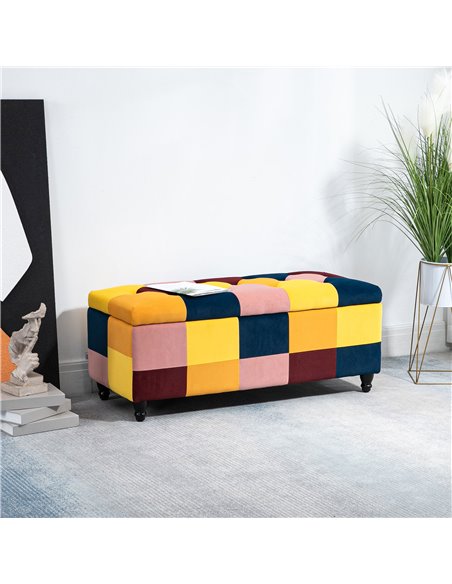 HOMCOM 114 x 47 x 47cm Velvet Storage Ottoman, Button-tufted Footstool Box, Toy Chest with Lid for Living Room, Bedroom, Multico - pic 71405 | FastDaddyshop
