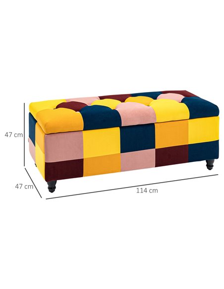 HOMCOM 114 x 47 x 47cm Velvet Storage Ottoman, Button-tufted Footstool Box, Toy Chest with Lid for Living Room, Bedroom, Multico - pic 71406 | FastDaddyshop
