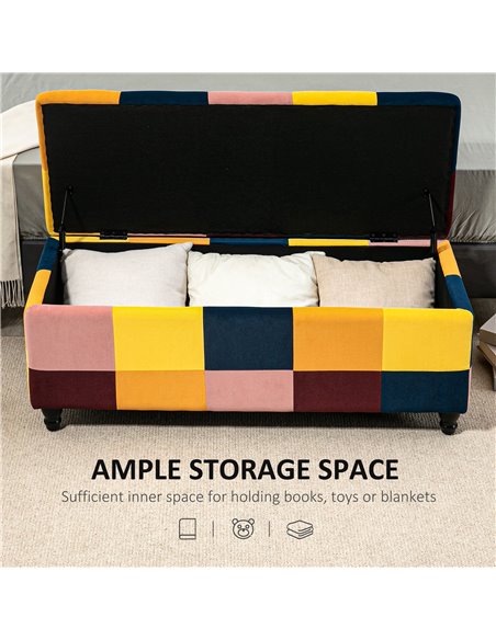 HOMCOM 114 x 47 x 47cm Velvet Storage Ottoman, Button-tufted Footstool Box, Toy Chest with Lid for Living Room, Bedroom, Multico - pic 71407 | FastDaddyshop