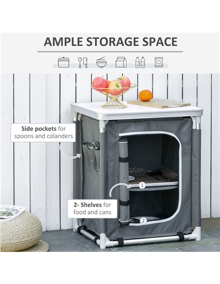 Outsunny 2-Shelf Camping Cupboard Wardrobes Kitchen Station Cook Table Aluminum, Storage Organiser for BBQ Party Picnics Backyar - pic 7141 | FastDaddyshop