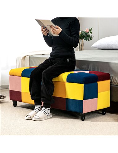 HOMCOM 114 x 47 x 47cm Velvet Storage Ottoman, Button-tufted Footstool Box, Toy Chest with Lid for Living Room, Bedroom, Multico
