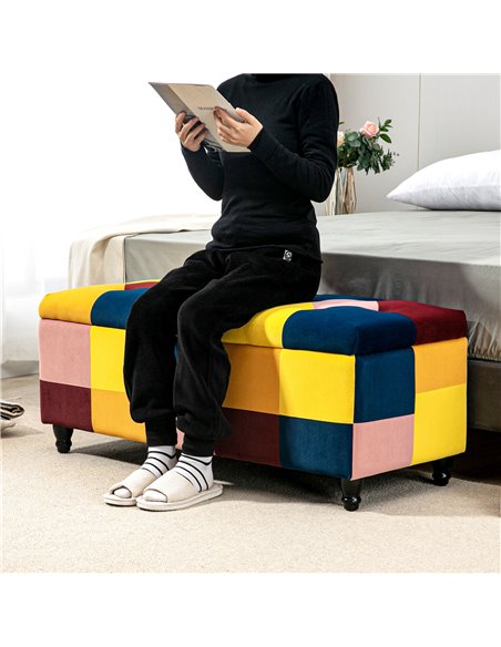 HOMCOM 114 x 47 x 47cm Velvet Storage Ottoman, Button-tufted Footstool Box, Toy Chest with Lid for Living Room, Bedroom, Multico - pic 71410 | FastDaddyshop