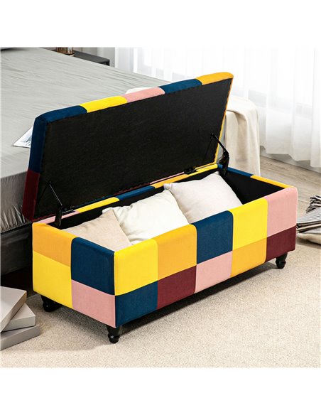 HOMCOM 114 x 47 x 47cm Velvet Storage Ottoman, Button-tufted Footstool Box, Toy Chest with Lid for Living Room, Bedroom, Multico - pic 71411 | FastDaddyshop