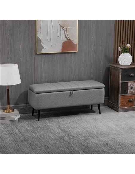 HOMCOM Storage Ottoman with Flip Top, Rectangular Upholstered Bench, Linen Fabric Footstool with Steel Legs for Living Room, Bed - pic 71414 | FastDaddyshop