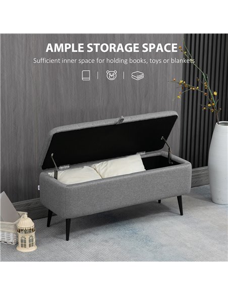 HOMCOM Storage Ottoman with Flip Top, Rectangular Upholstered Bench, Linen Fabric Footstool with Steel Legs for Living Room, Bed - pic 71416 | FastDaddyshop