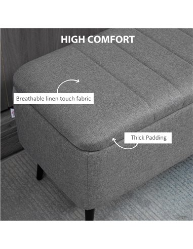HOMCOM Storage Ottoman with Flip Top, Rectangular Upholstered Bench, Linen Fabric Footstool with Steel Legs for Living Room, Bed
