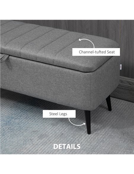 HOMCOM Storage Ottoman with Flip Top, Rectangular Upholstered Bench, Linen Fabric Footstool with Steel Legs for Living Room, Bed - pic 71418 | FastDaddyshop