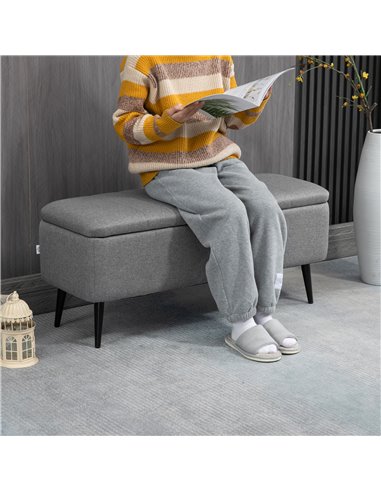 HOMCOM Storage Ottoman with Flip Top, Rectangular Upholstered Bench, Linen Fabric Footstool with Steel Legs for Living Room, Bed