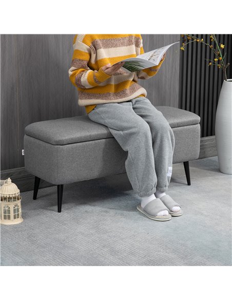 HOMCOM Storage Ottoman with Flip Top, Rectangular Upholstered Bench, Linen Fabric Footstool with Steel Legs for Living Room, Bed - pic 71419 | FastDaddyshop