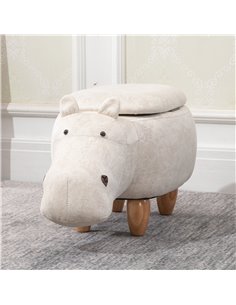 HOMCOM Hippo Storage Stool Cute Decoration, Cream White 838-016V71CW 2