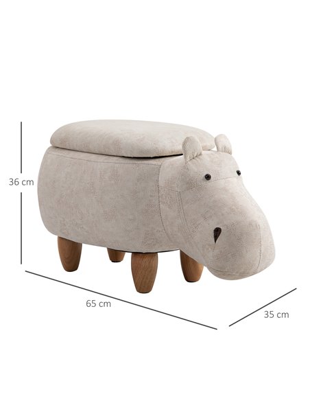HOMCOM Hippo Storage Stool Cute Decoration Footrest Wood Frame Legs with Padding Lid Ottoman Animal Furniture Cream 36 x 65cm 83 - pic 71442 | FastDaddyshop